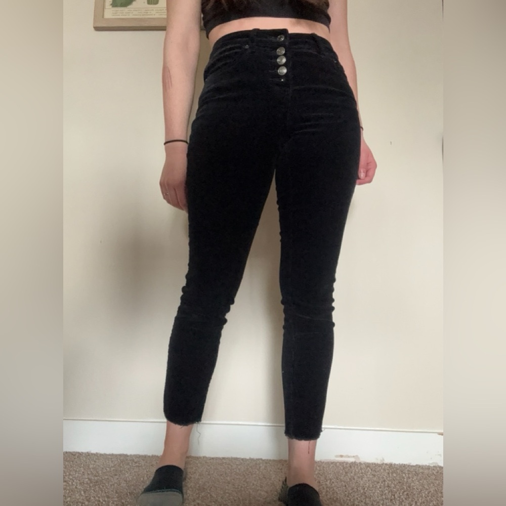 OAT black high-rise straight crop corduroy cutoff pants tapered ankle